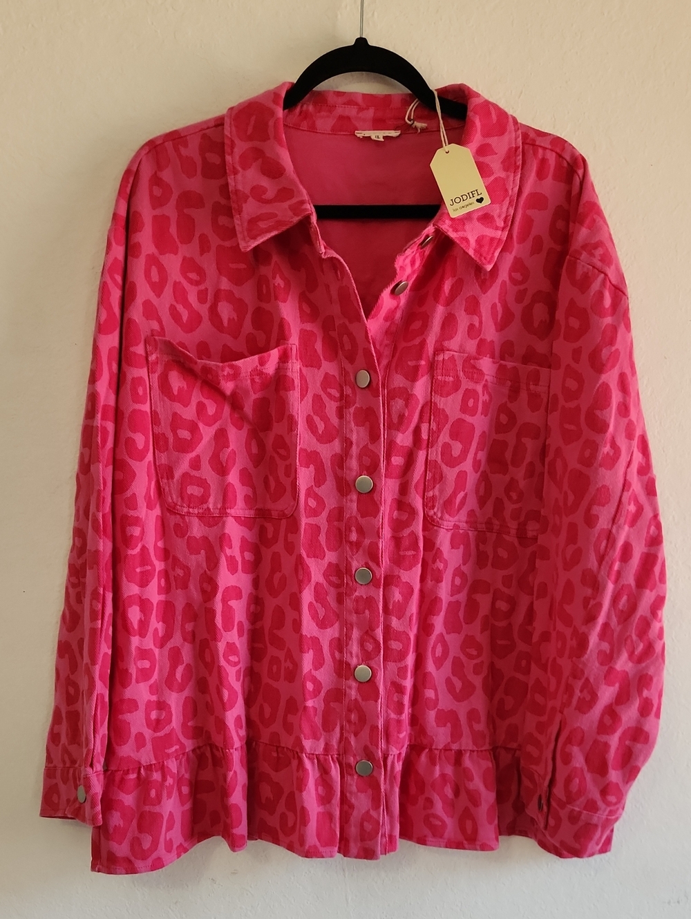 NWT Hot Pink Leopard Print Tiered Shacket Jacket 2X Barbiecore